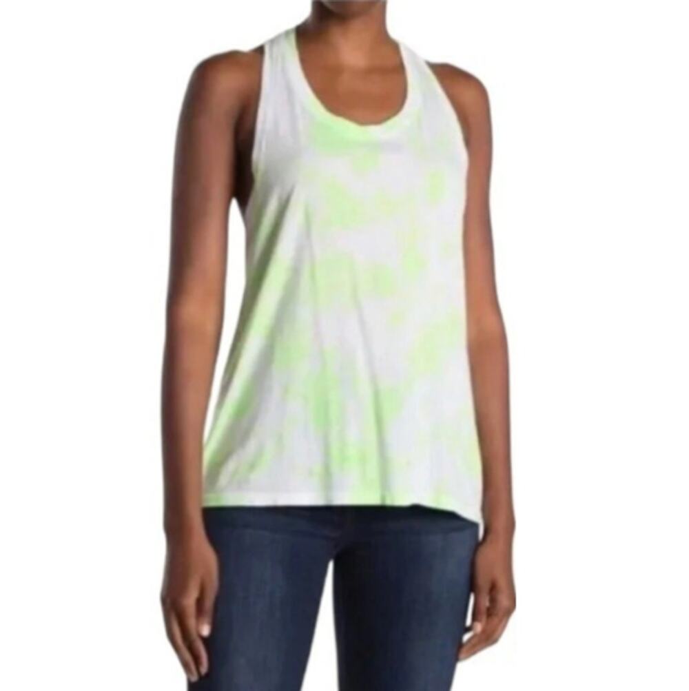 New SUNDRY Women's Lime Green/White Tie Dye Racerback Tank Top L 12
